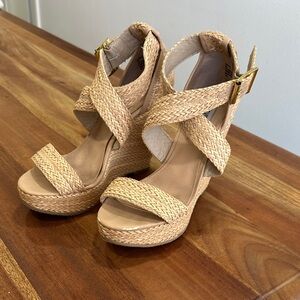 Steve Madden Beige Woven Wedge Sandals
